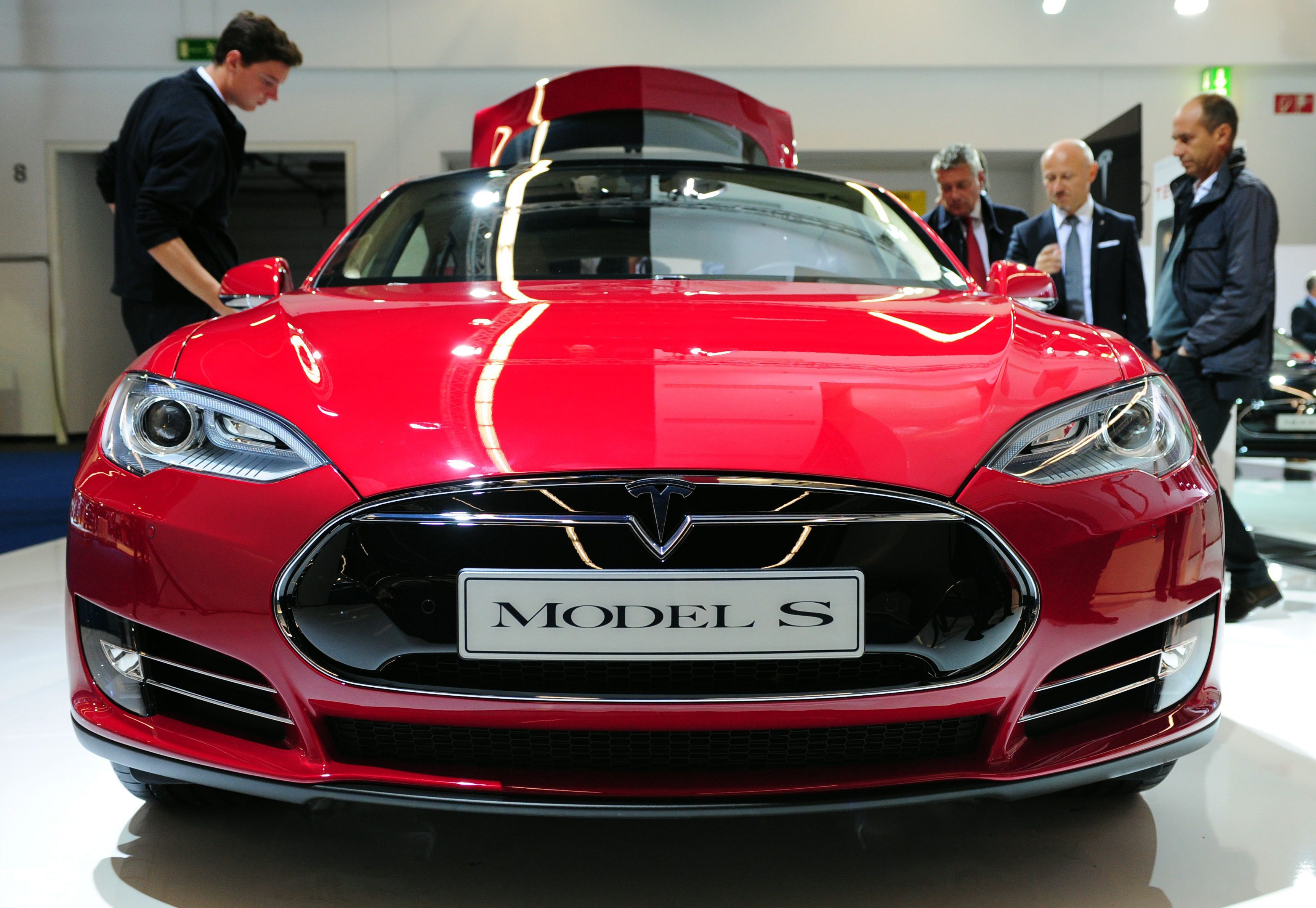 Tesla Model S tijdens de Frankfurter Motor Show.