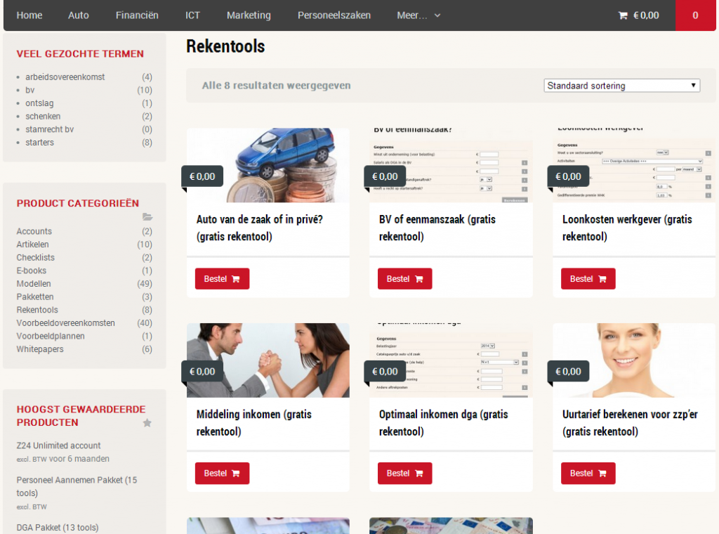 Z24 Tools is vernieuwd. Het biedt nu talrijke nieuwe voorbeeldcontracten en rekentools voor ondernemers. Van handige berekeningen (auto van de zaak of in privé?) tot nuttige templates voor een freelance-overeenkomst of een ondernemingsplan. Nieuw is ook dat je voortaan pakketten kunt downloaden. Zo kan een directeur-grootaandeelhouder in één klap een reeks handige tools bestellen via het DGA Pakket. Starters zijn geholpen met een Starters en Zzp Pakket. En wie personeel in dienst heeft, kan baat hebben bij het Personeel Aannemen Pakket. Maar de grootste vernieuwing is de introductie van Z24 Premium. Met dit account kunnen ondernemers per maand gratis 25 tools downloaden en zo honderden euro’s besparen op accountant- of advieskosten. Want alle tools van Z24, ook de betaalde, zijn met dit account gratis. Met een Z24 Premium account krijg je bovendien een seintje als een eerder door jou gedownloade tool ingrijpend wijzigt, bijvoorbeeld door nieuwe wetgeving. Zo blijven je tools altijd actueel. (Z24 Premium kost slechts 39 euro voor 6 maanden). Wie ongelimiteerd tools wil downloaden, kan kiezen voor Z24 Unlimited (99 euro voor een halfjaar). Wie geen betaald account wil, kan kiezen voor Z24 Basic. Dat is gratis. In ruil ontvang je partnermailings.Je betaalt de reguliere prijzen voor de betaalde tools en kunt maximaal 4 documenten per maand downloaden. Op deze pagina vind je het overzicht van alle accounts. Z24 is de grootste site van Nederland voor het MKB. Met de uitbreiding van Z24 Tools wil Z24 die functie verder versterken en ondernemen makkelijker maken. Bekijk het nieuwe Z24 Tools. Arend van den Berg uitgever Z24
