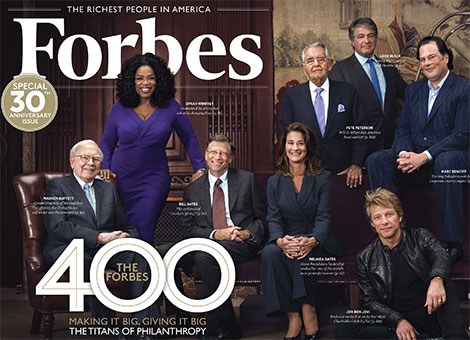 Een cover van Forbes met onder meer Warren Buffett, Oprah Winfrey en Bill Gates.