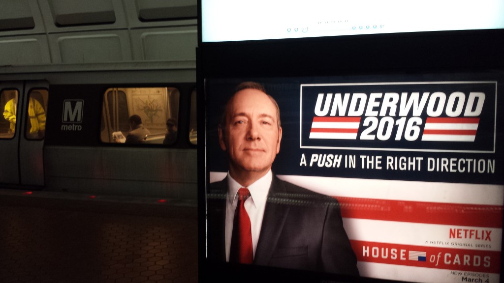 Poster voor House of Cards' vierde seizoen in de Washingtonse metro. Foto: Flickr