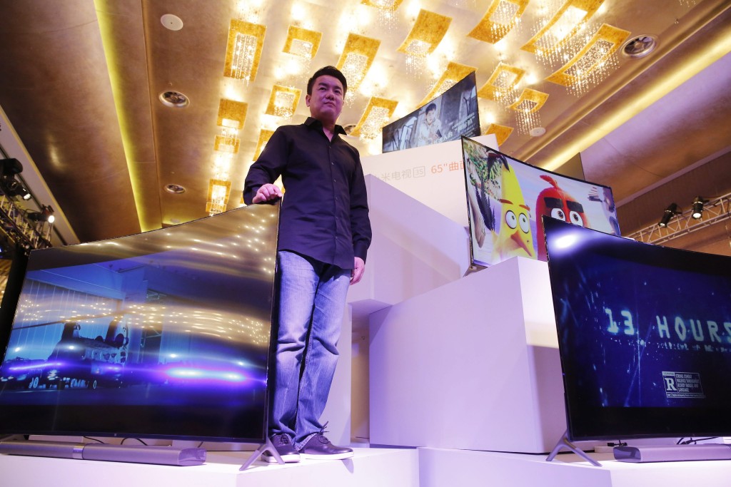 Wang Chuna, mede-oprichter van Chinese hardwareproducent Xiaomi, bij een productlancering in maart 2016. Foto: EPA