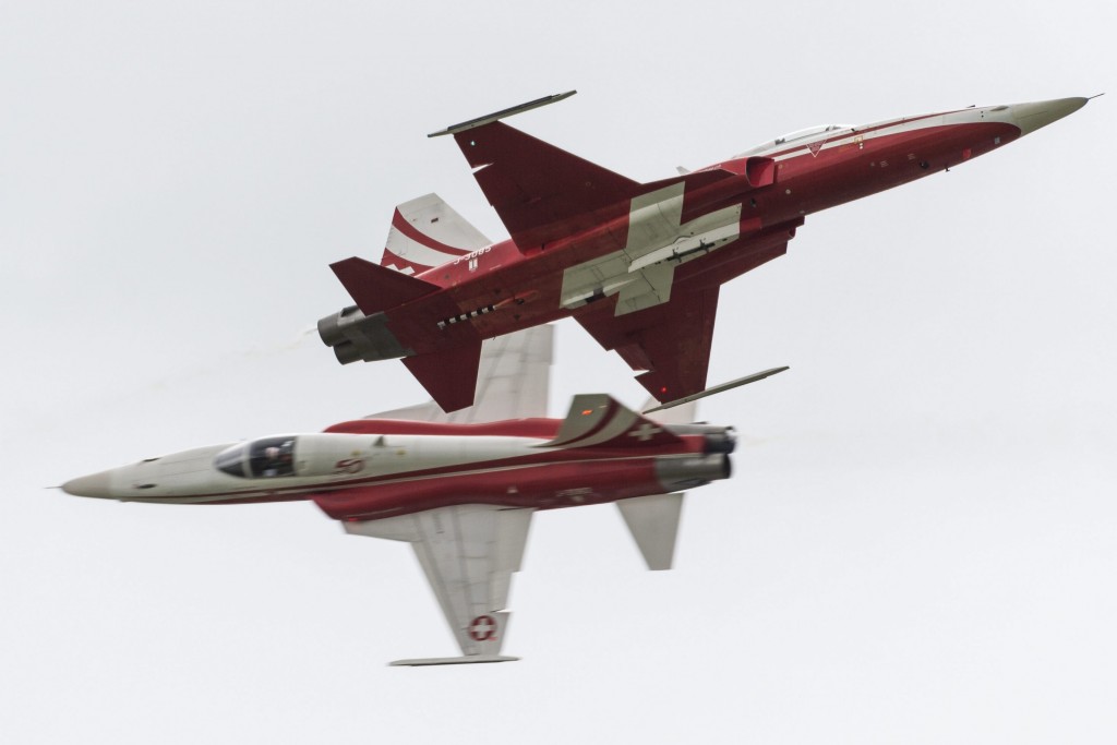 Een F5-stuntteam van de Zwitserse luchtmacht. Foto: EPA