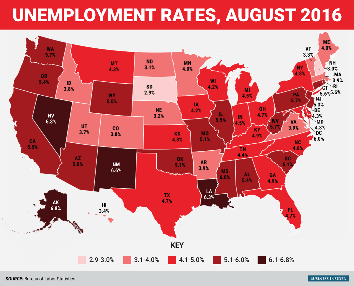Уровень безработицы в США по Штатам