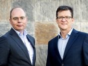 2016-02-16 11:14:53 AMSTERDAM - Baptiest Coopmans (L),CEO van Ziggo en Rob Shuter, CEO Vodafone Nederland. De bedrijven fuseren hun Nederlandse activiteiten. ANP KOEN VAN WEEL