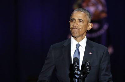 USA OBAMA FAREWELL ADDRESS 2017-01-10 20:03:15 epa05710201 US President Barack Obama delivers his farewell address to the American people at McCormick Place in Chicago, Illinois, USA, 10 January 2017. Obama's eight year term as president of the USA ends on 20 January when President-elect Donald Trump takes the oath of office. EPA/KAMIL KRZACZYNSKI