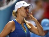 De Deense Caroline Wozniacki tijdens de Australian Open Grand Slam tennis tournament in Melbourne dinsdag.