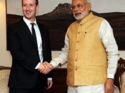 Oprichter van Facebook Mark Zuckerberg ontmoet de Indiase premier Narendra Modi. Foto; EPA