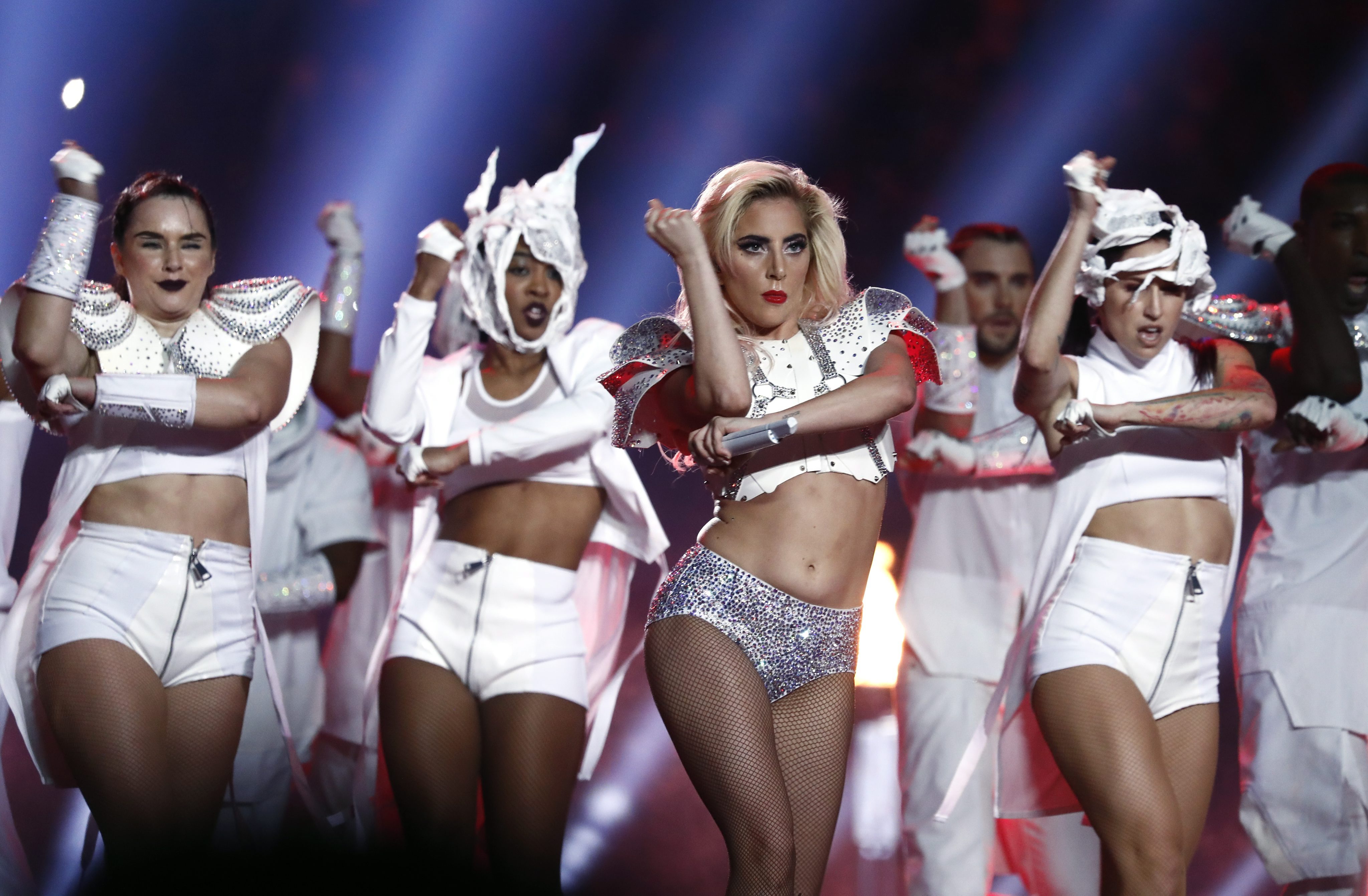 2017-02-05 19:24:39 epaselect epa05774060 US singer Lady Gaga performs during the Halftime Show of Super Bowl LI at NRG Stadium in Houston, Texas, USA, 05 February 2017. The AFC Champion Patriots play the NFC Champion Atlanta Falcons in the National Football League's annual championship game. EPA/LARRY W. SMITH