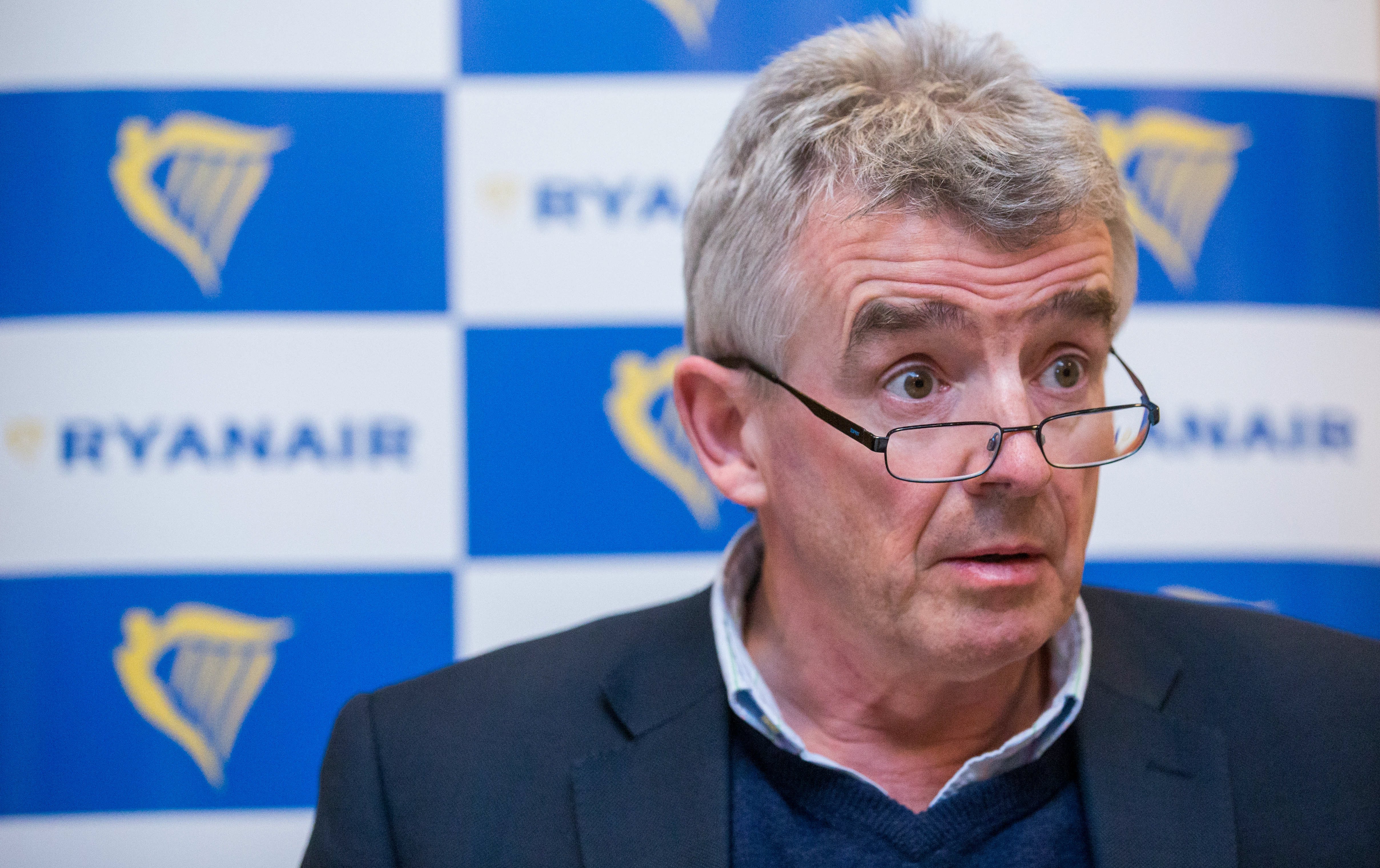 Michael O'Leary, CEO of Irish budget airline 'Ryanair', speaks during a news conference to present the financial results of the compagny in Brussels, Belgium, 07 February 2017. Michael O'Leary announced six new destinations from Brussels' Charleroi airport. EPA/STEPHANIE LECOCQ