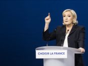 2017-05-01 09:58:08 epa05938716 Far-right Front National (FN) party candidate Marine Le-Pen delivers a speech during a meeting in Villepinte, north of Paris, France, 01 May 2017. Far-right Front National (FN) party candidate Marine Le-Pen and 'En Marche!' (Onwards!) party candidate Emmanuel Macron arrived in the lead positions in the first round of the presidential elections. France will hold the second round on 07 May 2017. EPA/ETIENNE LAURENT