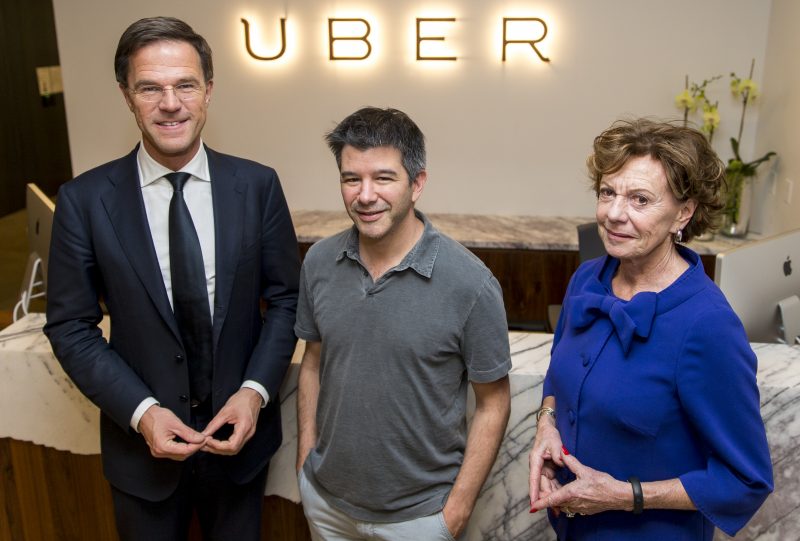 Mark Rutte, Travis Kalanick en Neelie Kroes