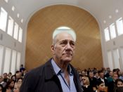 2015-12-29 08:16:54 epa05082860 Former Israeli prime minister Ehud Olmert stands in the court room as he waits for the judges at the Supreme Court in Jerusalem, 29 December 2015. Ehud Olmert will become the first former Israeli prime minister to go to jail after Israel's Supreme Court upheld one count of bribe-taking in a appeal ruling. The court in Jerusalem acquitted Olmert of one major count of bribe-taking when he served as mayor of the city between 1993 and 2003, Israel Radio reported. But it upheld a conviction for a lesser count and dramatically reduced a prison sentence handed to Olmert in May 2014 by Tel Aviv's District Court from six years to 18 months. EPA/GALI TIBBON/POOL