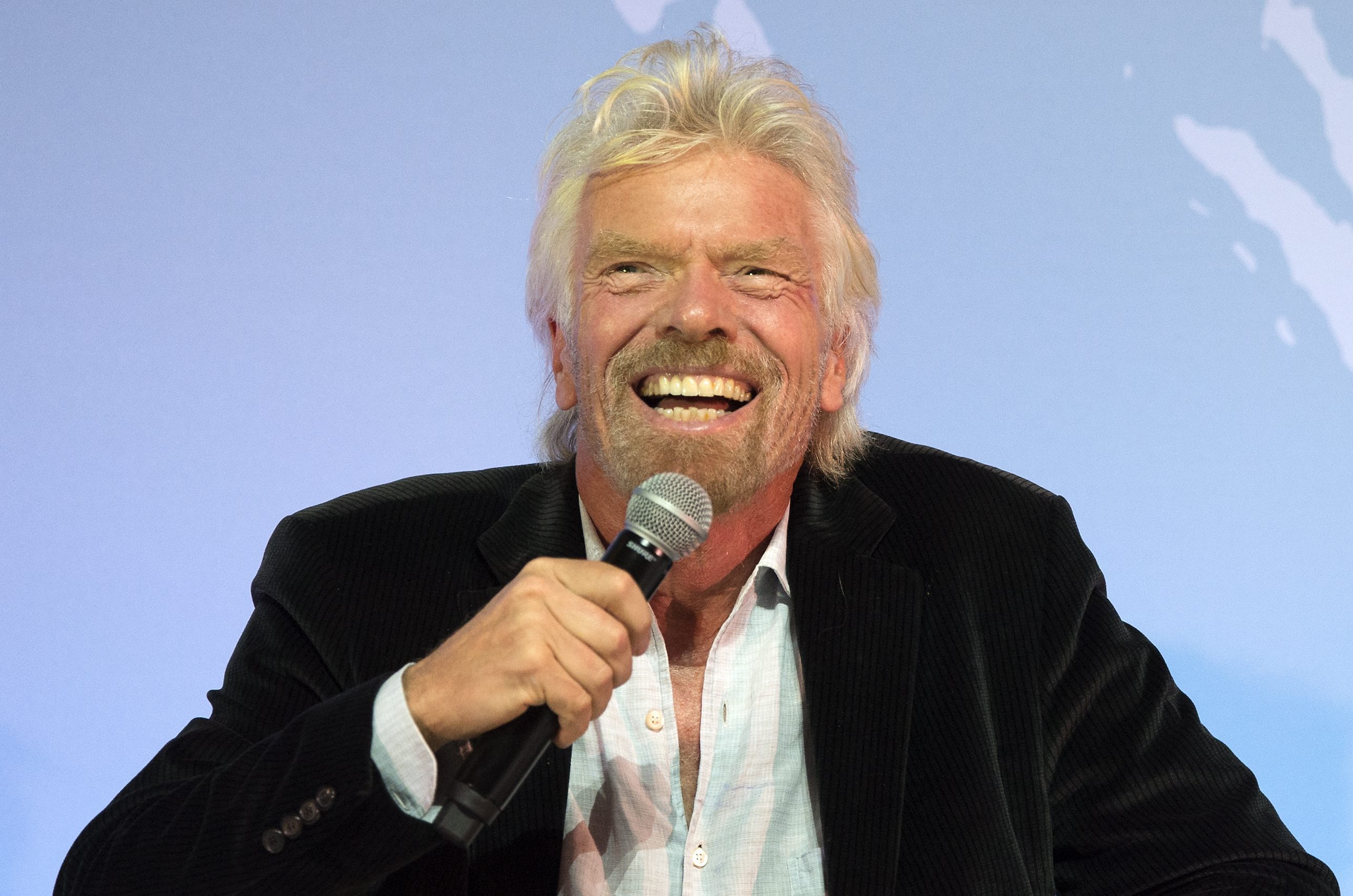 2016-10-26 13:16:35 epa05604031 British entrepreneur Richard Branson smiles during an event called 'Leadership in science and innovation - good for Britain, good for the world' at the Methodist Hall in London, Britain, 26 October 2016. The discussion was attended by Bill Gates, Sir Richard Branson and the Secretary of State for International Development, Priti Patel. EPA/FACUNDO ARRIZABALAGA