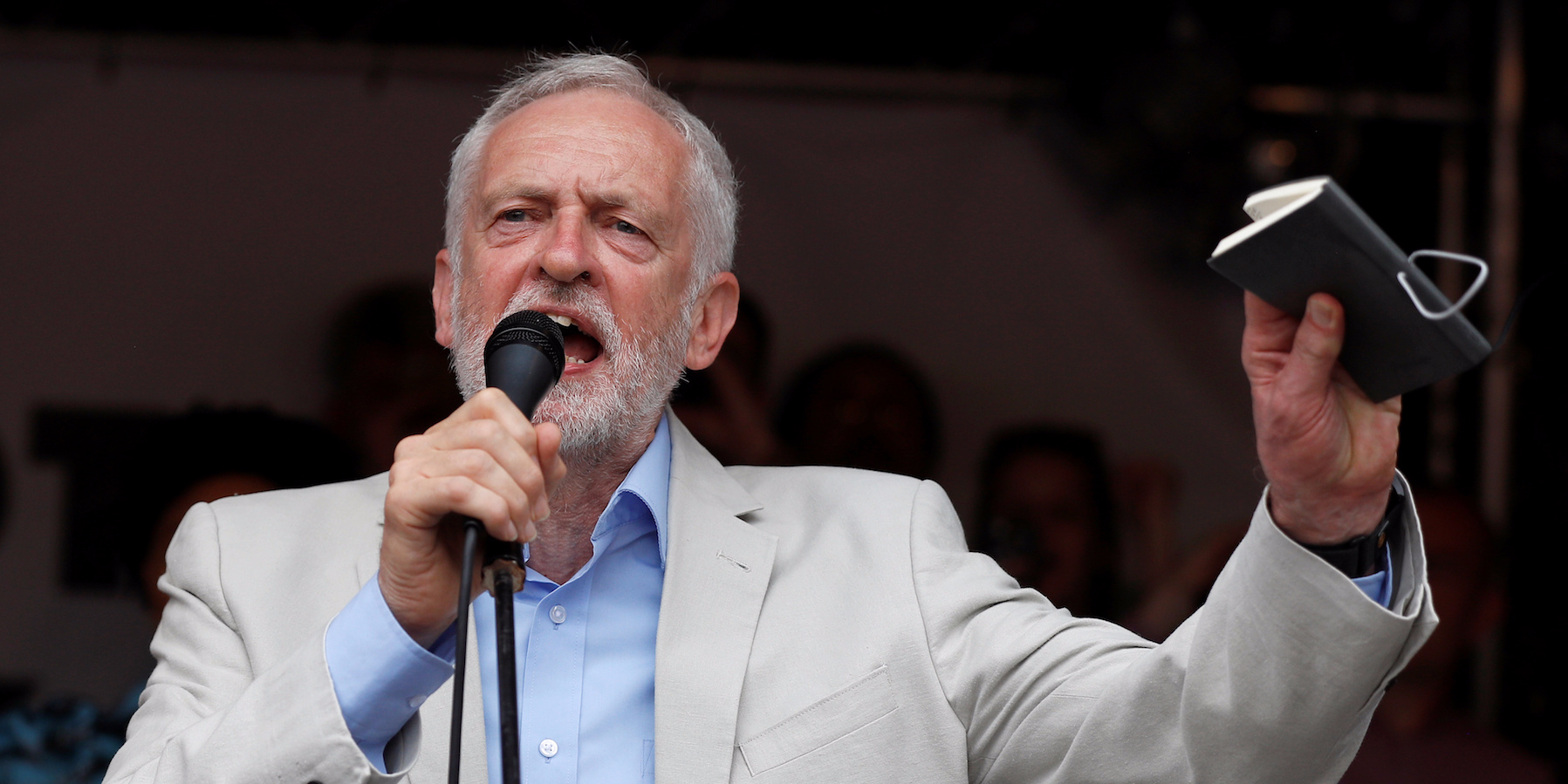 Labour leader Jeremy Corbyn speaks at an anti-austerity rally