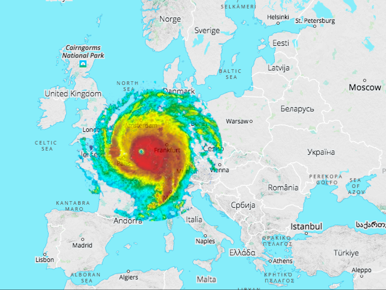 Hoe Irma half Europa zou bedekken. Foto: The Washington Post