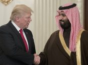 2017-03-14 12:13:11 epa05848113 US President Donald J. Trump (L) shakes hands with Mohammed bin Salman bin Abdulaziz Al Saud (R), Deputy Crown Prince and Minister of Defense of the Kingdom of Saudi Arabia, before a lunch in the State Dining Room of the White House in Washington, DC, USA, 14 March 2017. EPA/MICHAEL REYNOLDS