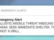 A screenshot from a cell phone displays an alert for a ballistic missile launch in Hawaii January 13, 2018. REUTERS/Hugh Gentry