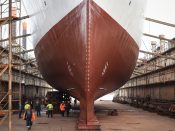 2018-01-08 00:00:00 epa06425291 Polish sail training ship Dar Mlodziezy (Gift of the Youth) is docked in the Nauta shipyard in Gdynia, Poland, 08 January 2018. The ship has left the floating dock after the standard survey before the around the world cruise. The Dar Mlodziezy is the first Polish-built, ocean-going sailing vessel to circumnavigate the globe. EPA/Roman Jocher POLAND OUT