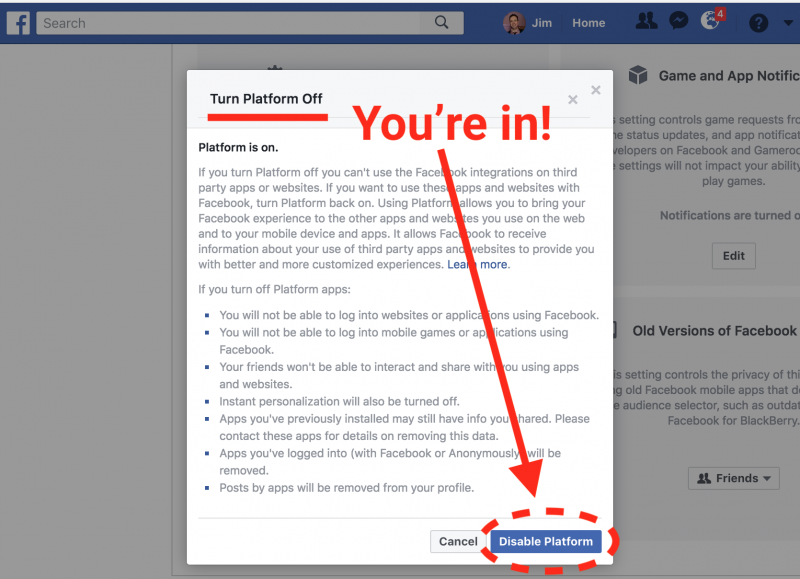 Facebook turn platform off 5