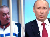 Sergei Skripal en Vladimir Poetin. Foto's: AP / BBC Newsnight