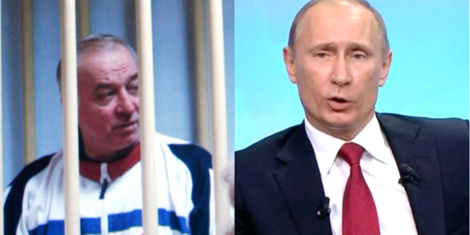 Sergei Skripal en Vladimir Poetin. Foto's: AP / BBC Newsnight