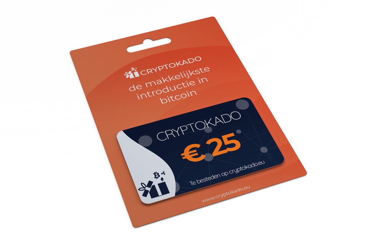De fysieke cadeaukaart van Cryptokado is verkrijgbaar ter waarde van 25 euro. Foto: CryptoKado