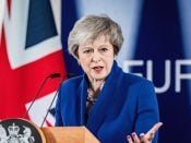 De Britse premier Theresa May tijdens een speciale top in Brussel over de Brexit.