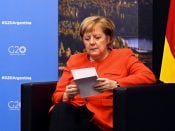 Angela Merkel voorafgaand aan haar ontmoeting met Scott Morrison.
