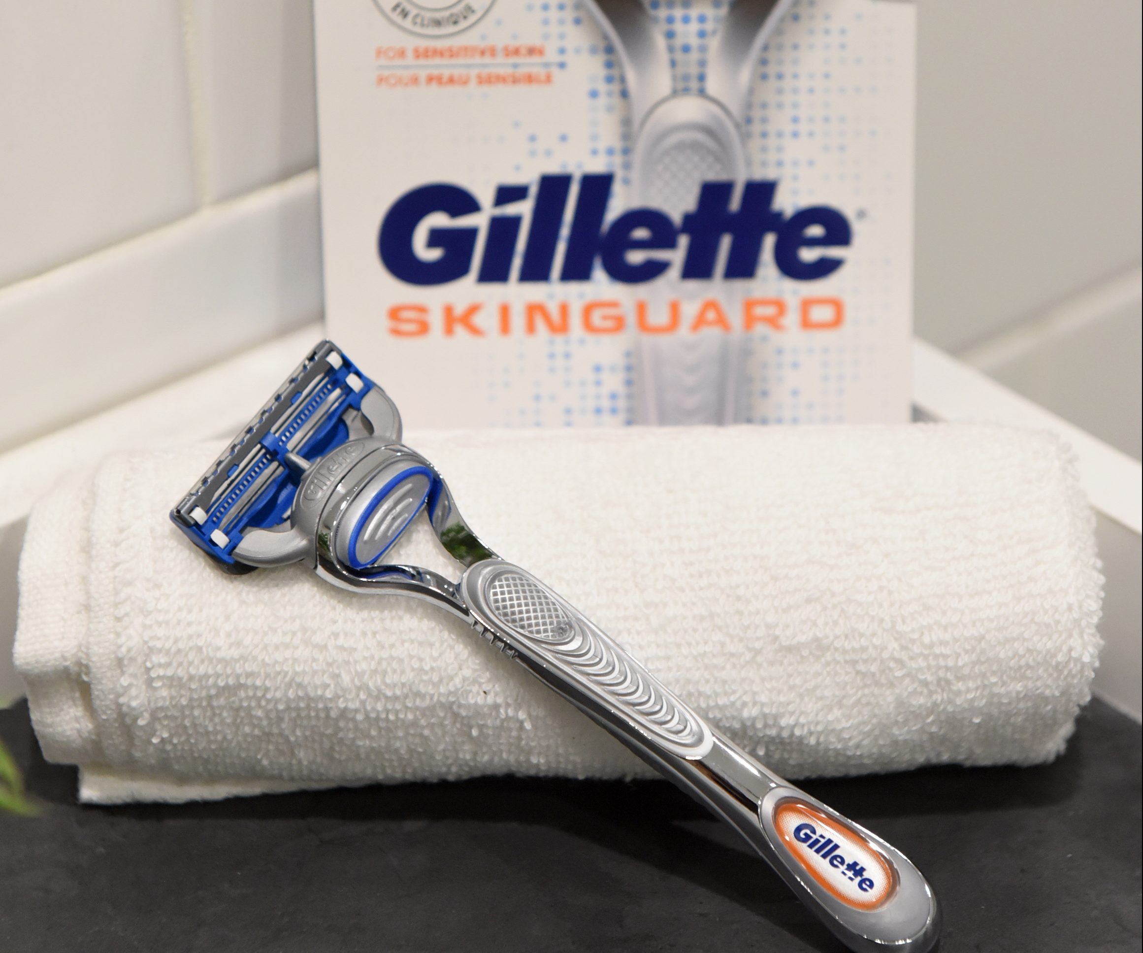 Het nieuwe scheermes van Gillette: de Gillette SkinGuard. Bedoeld voor mannen met een gevoellige huid. Foto Diane Bondareff / Gillette