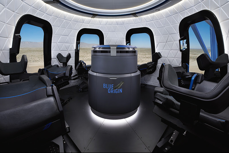 Het interieur van de capsule van Blue Origin. Foto: Blue Origin