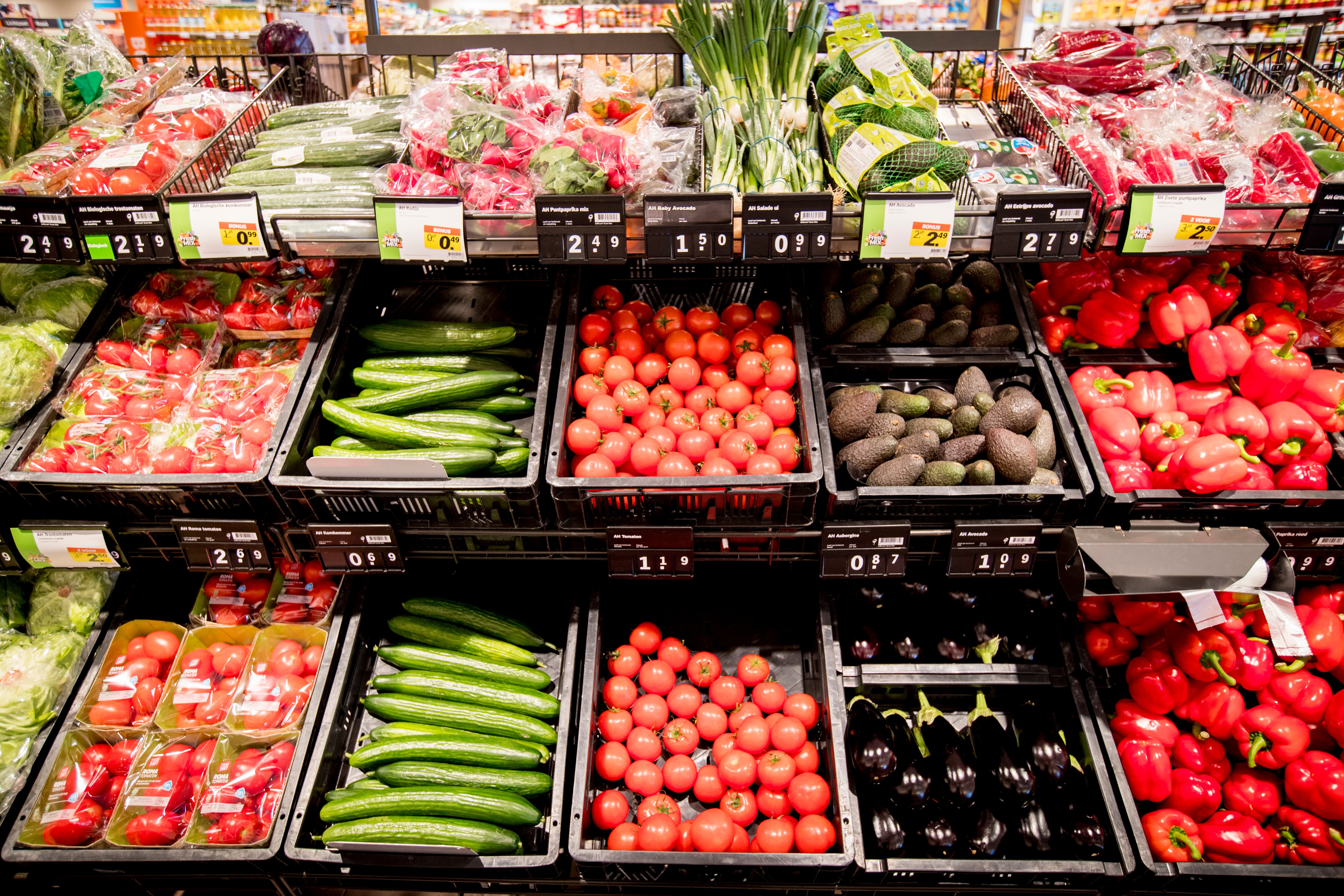 Groenten op de groenteafdeling van supermarktketen Albert Heijn. Foto: ANP