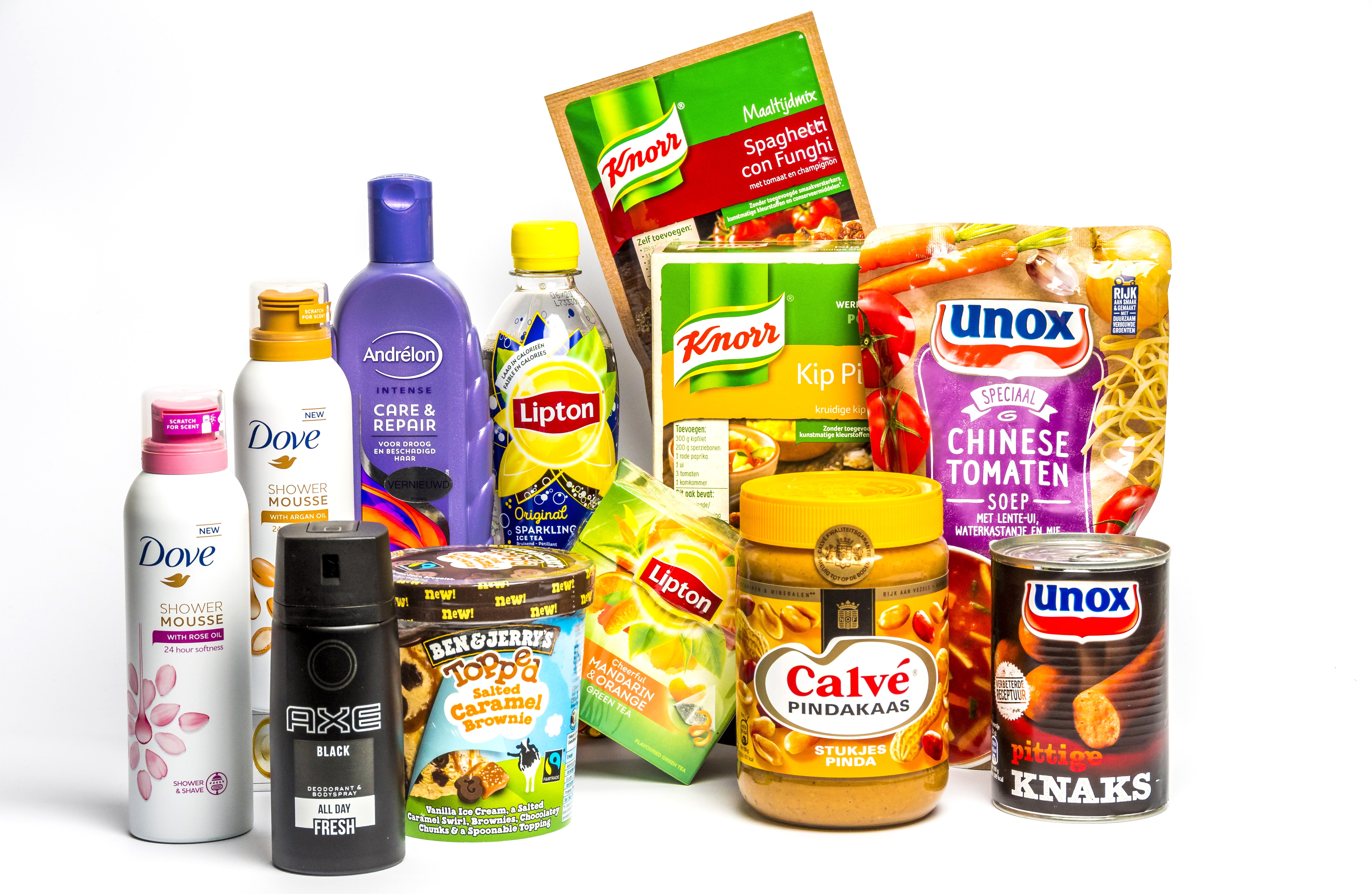 Een selectie producten van Unilever.