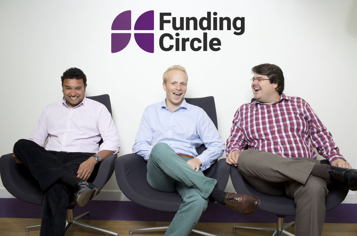 De oprichters van Funding Circle v.l.n.r. Samir Desai, James Meekings en Andrew Mullinger.