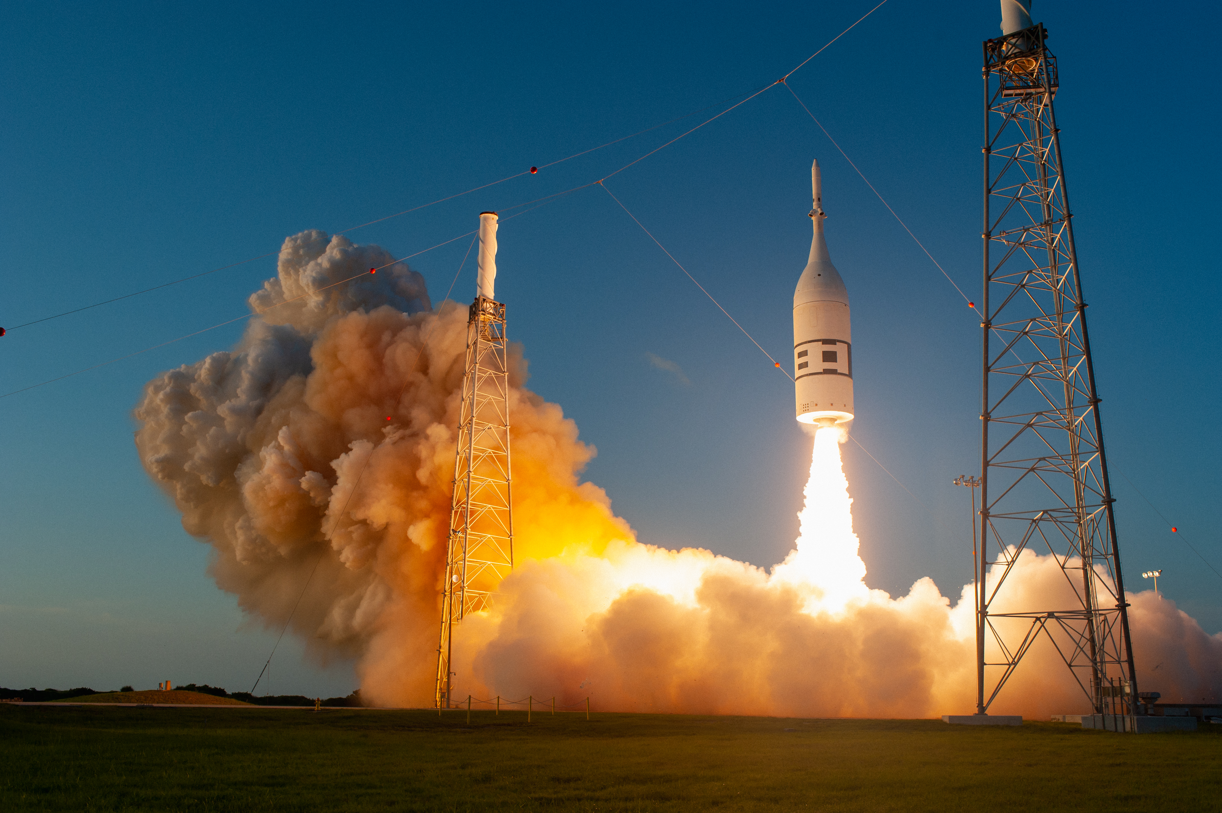 A fully functional Launch Abort System (LAS) with a test version of Orion attached, launches on NASA’s Ascent Abort-2 (AA-2) atop a Northrop Grumman provided booster on July 2, 2019, at 7 a.m. EDT, from Launch Pad 46 at Cape Canaveral Air Force Station in Florida. During AA-2, the booster will send the LAS and Orion to an altitude of 31,000 feet, traveling at Mach 1.15 (more than 1,000 mph). The LAS’ three motors will work together to pull the crew module away from the booster and prepare it for splashdown in the Atlantic Ocean. The flight test will prove that the abort system can pull crew to safety in the unlikely event of an emergency during ascent.