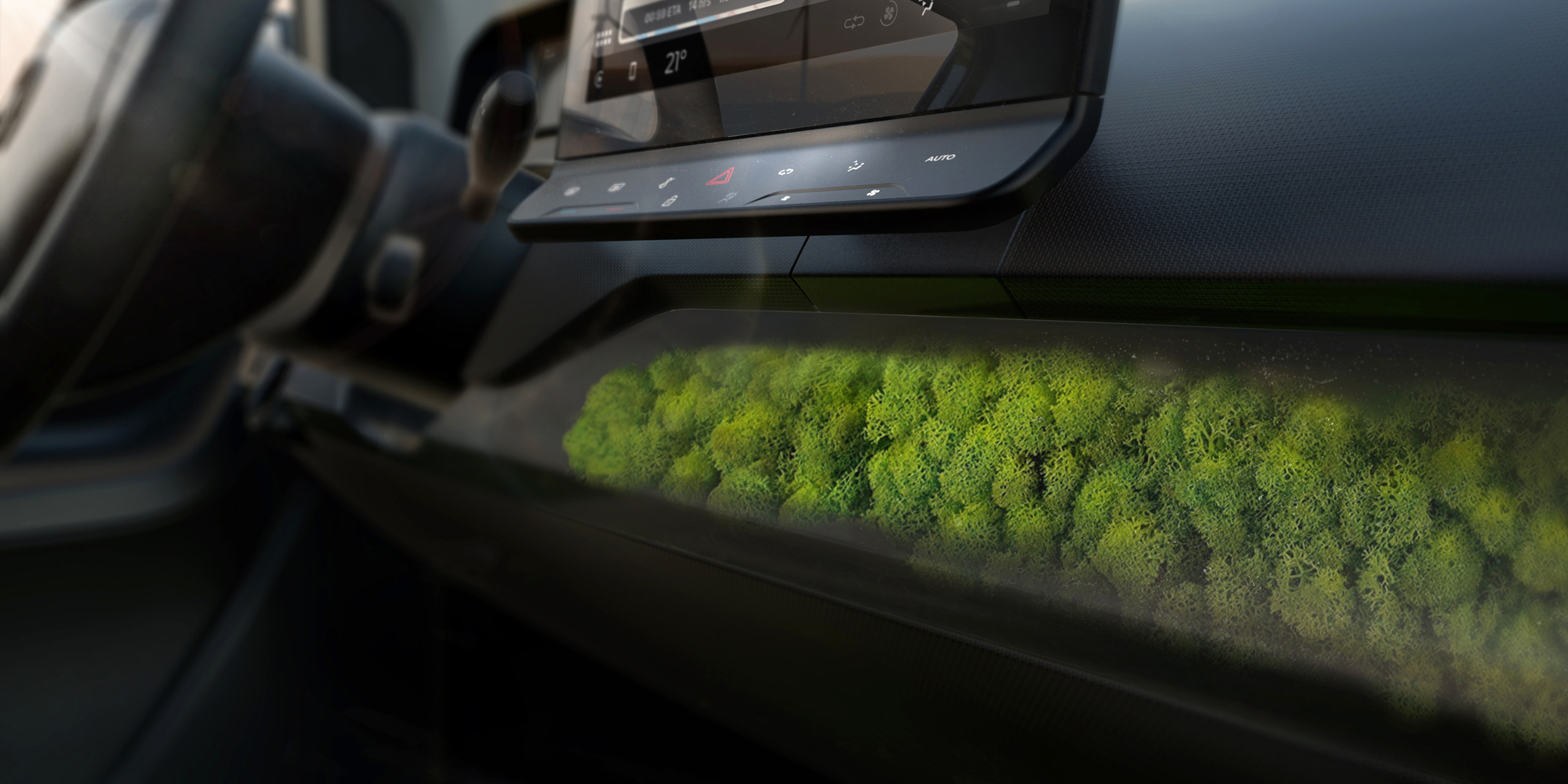 Het mos is het dashboard leeft niet echt, maar het helpt wel met het zuiveren van de lucht.