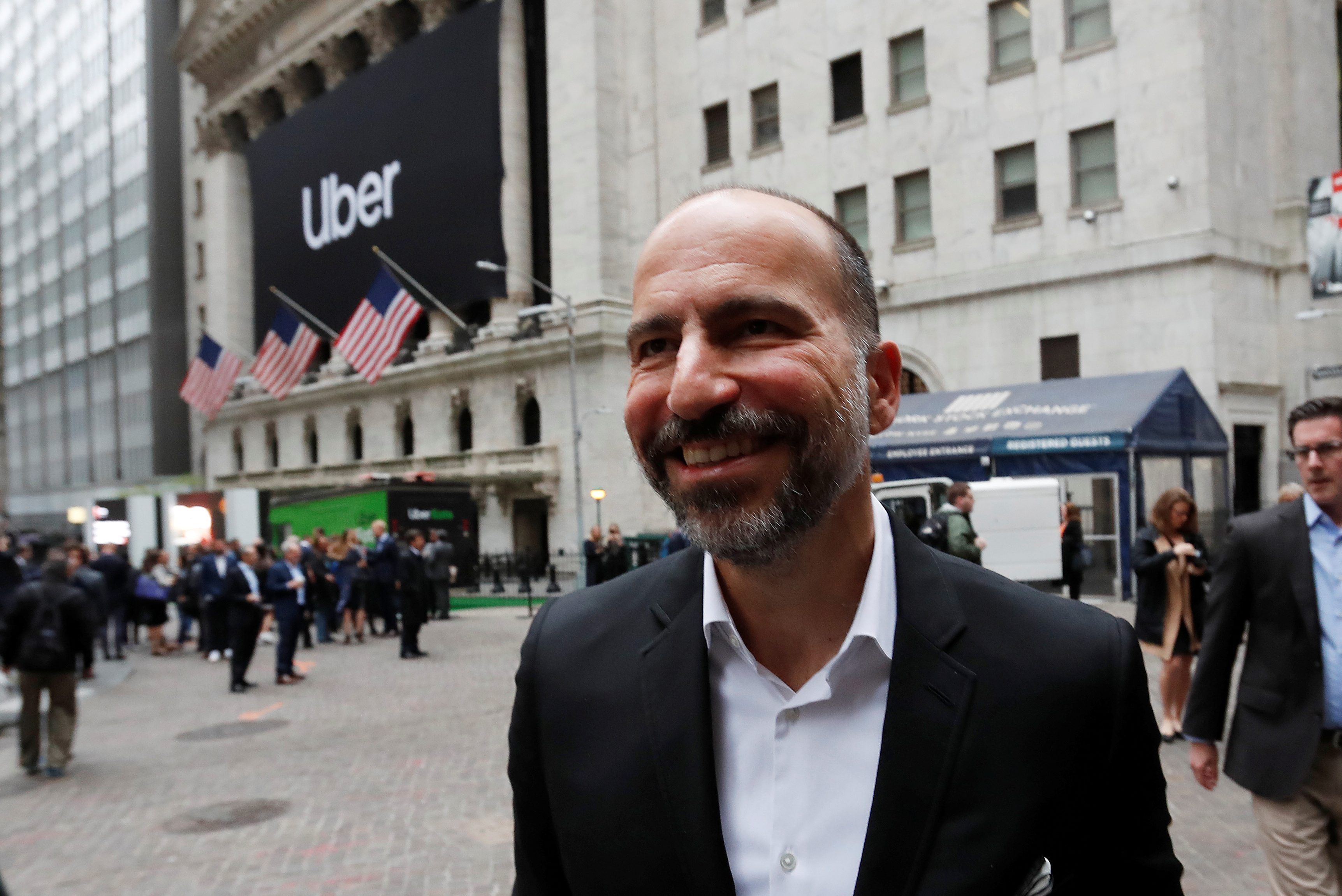 Uber's CEO Dara Khosrowshahi bij de beursgang van de taxi-app.