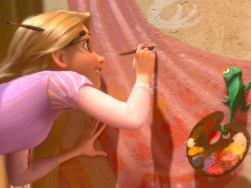Princess Rapunzel is trapped in a tower in "Tangled" (2010). 