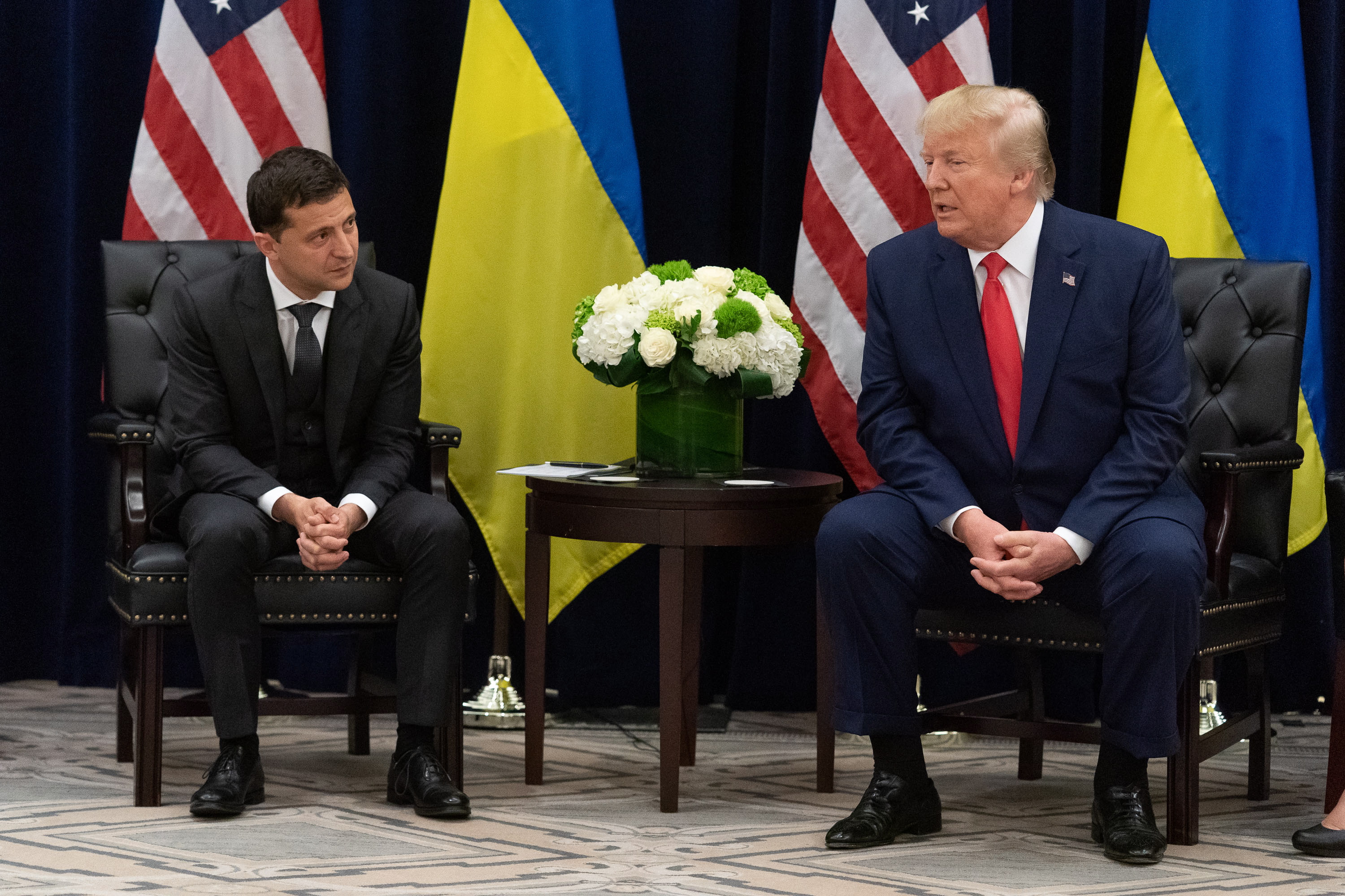 Donald Trump met president Volodimir Zelenski van Oekraïne bij de 74e Algemene Vergadering van de Verenigde Naties in New York op 25 september 2019.