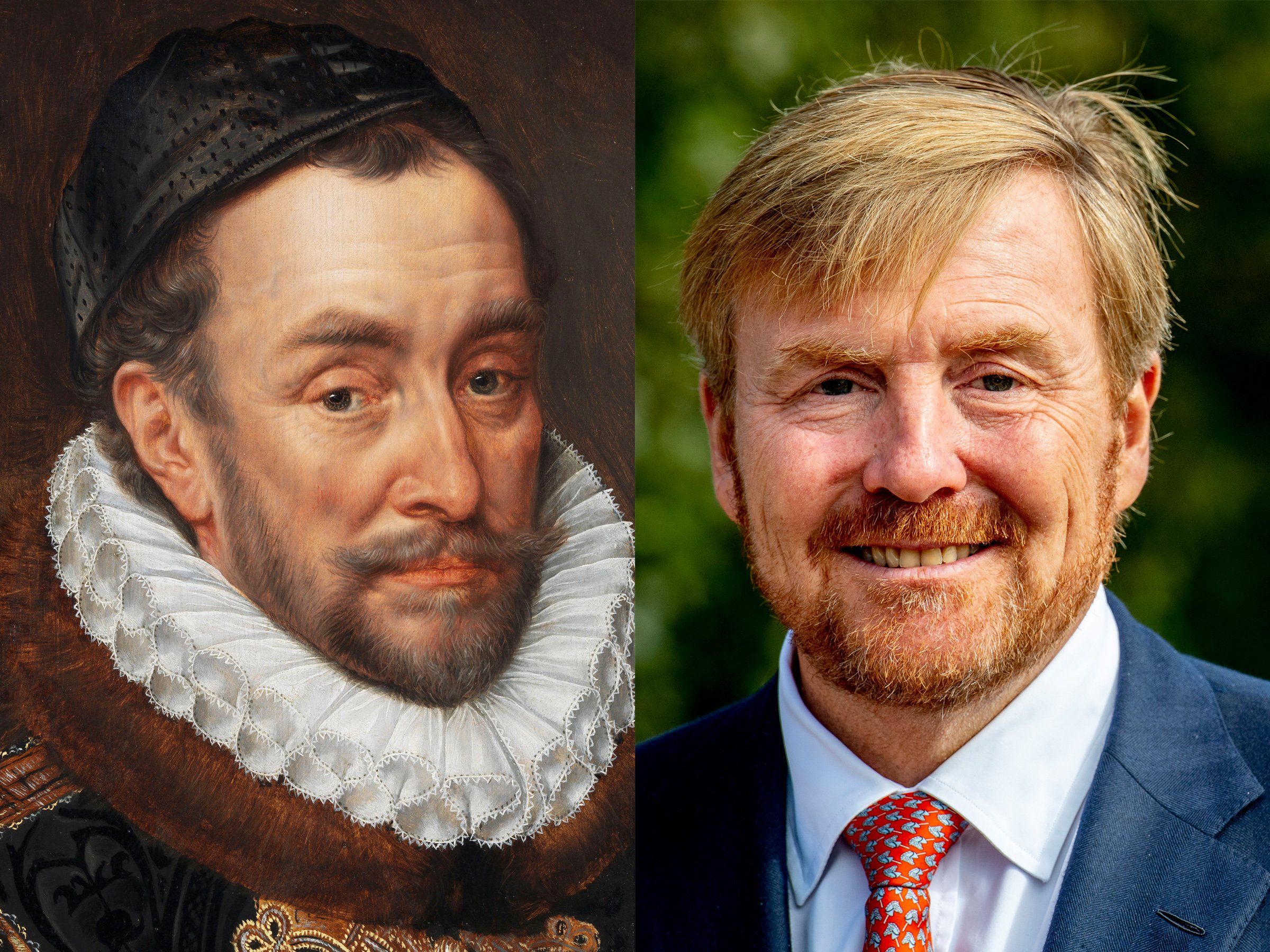 Willem van Oranje en Willem-Alexander, met baard