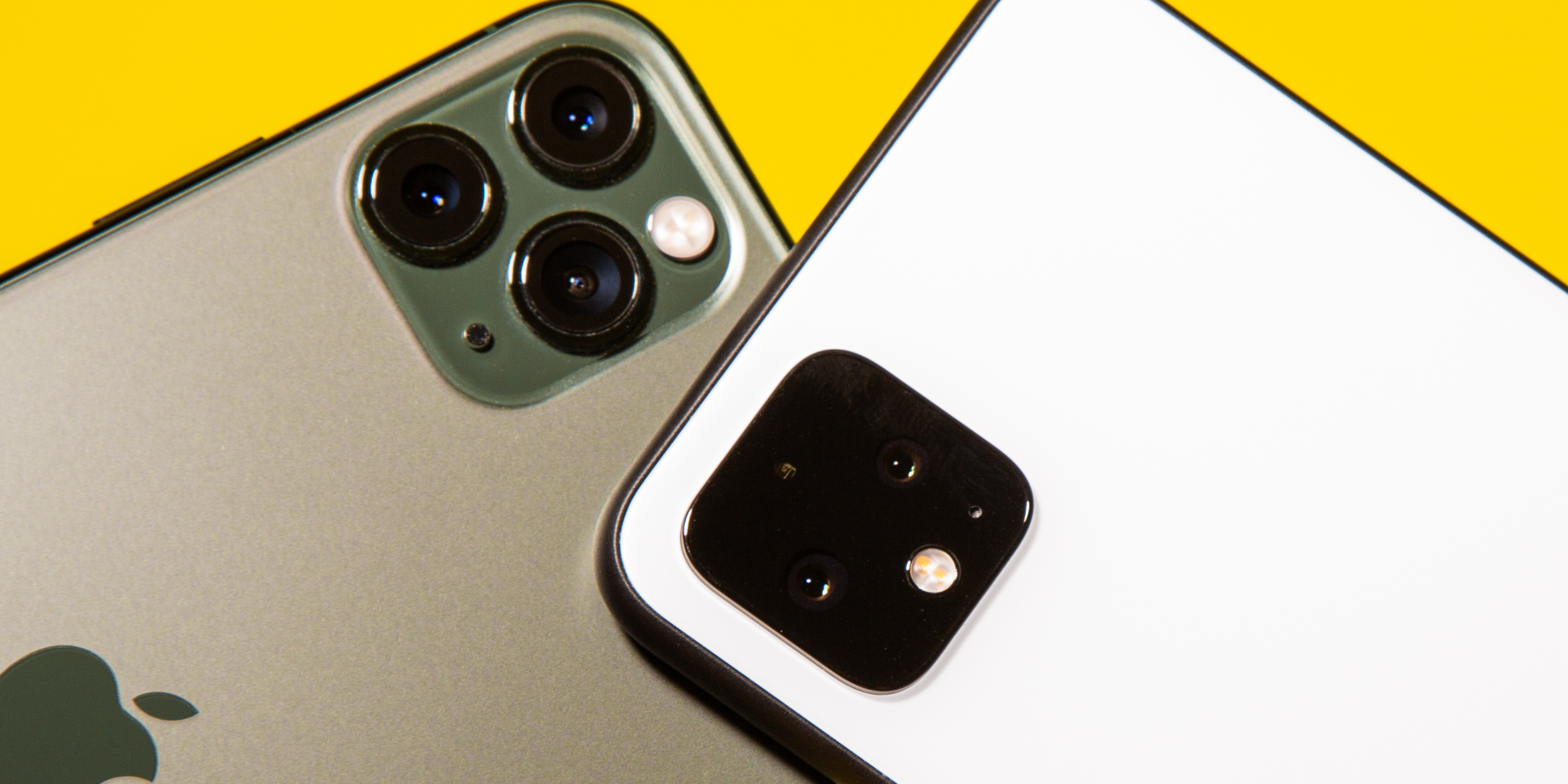 The iPhone 11 Pro, left, and the Pixel 4, right.