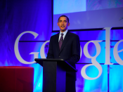 Obama op het hoofdkantoor van Google in 2007.