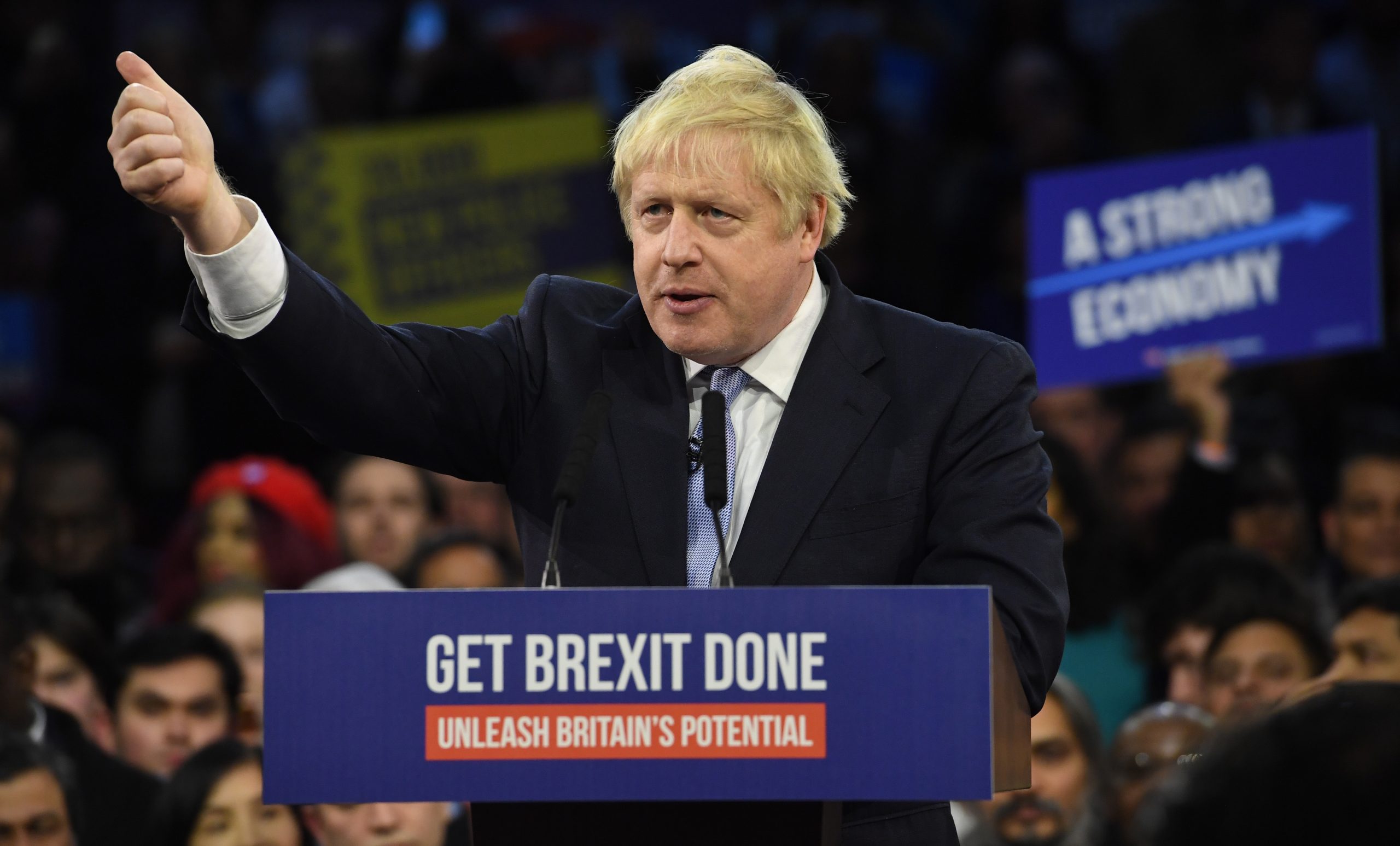 De Britse premier Boris Johnson voerde campagne met de slogan 'Get Brexit done'.