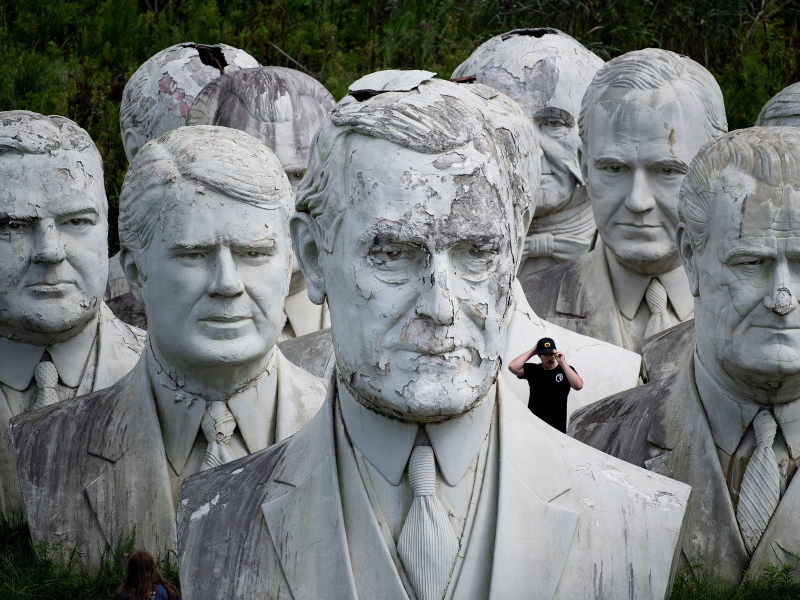 Giant, abandoned statues of 42 presidents' heads are crumbling in rural ...