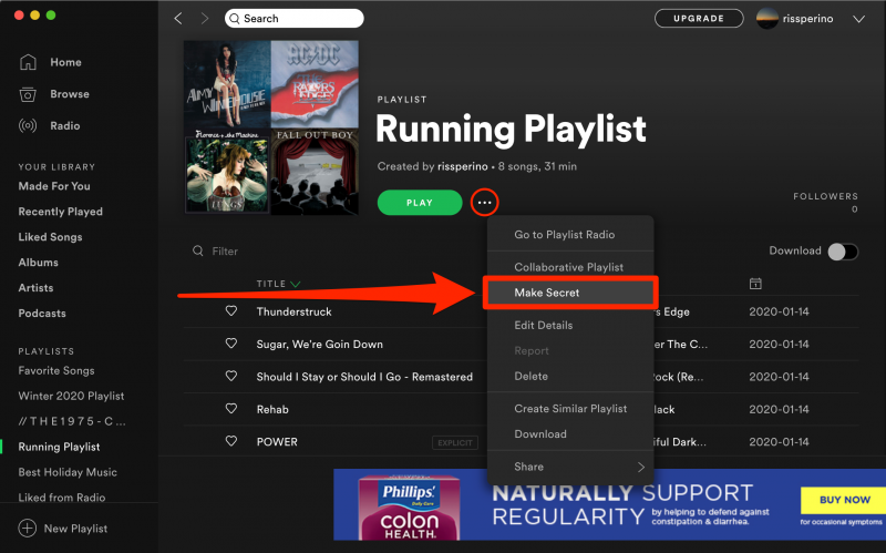 How to make a Spotify playlist private so no one can find it, or public