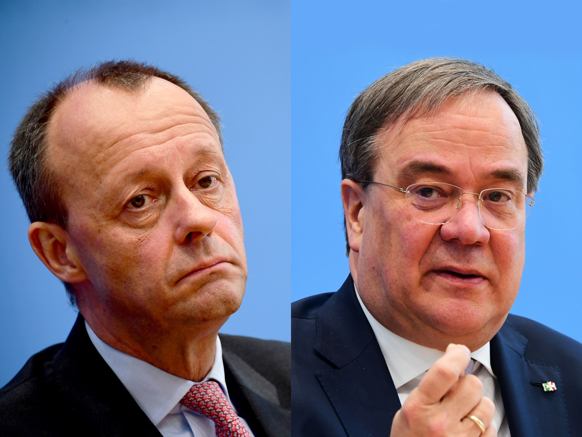 Friedrich Merz (L) en Armin Laschet zijn de twee favorieten voor het CDU-voorzitterschap.