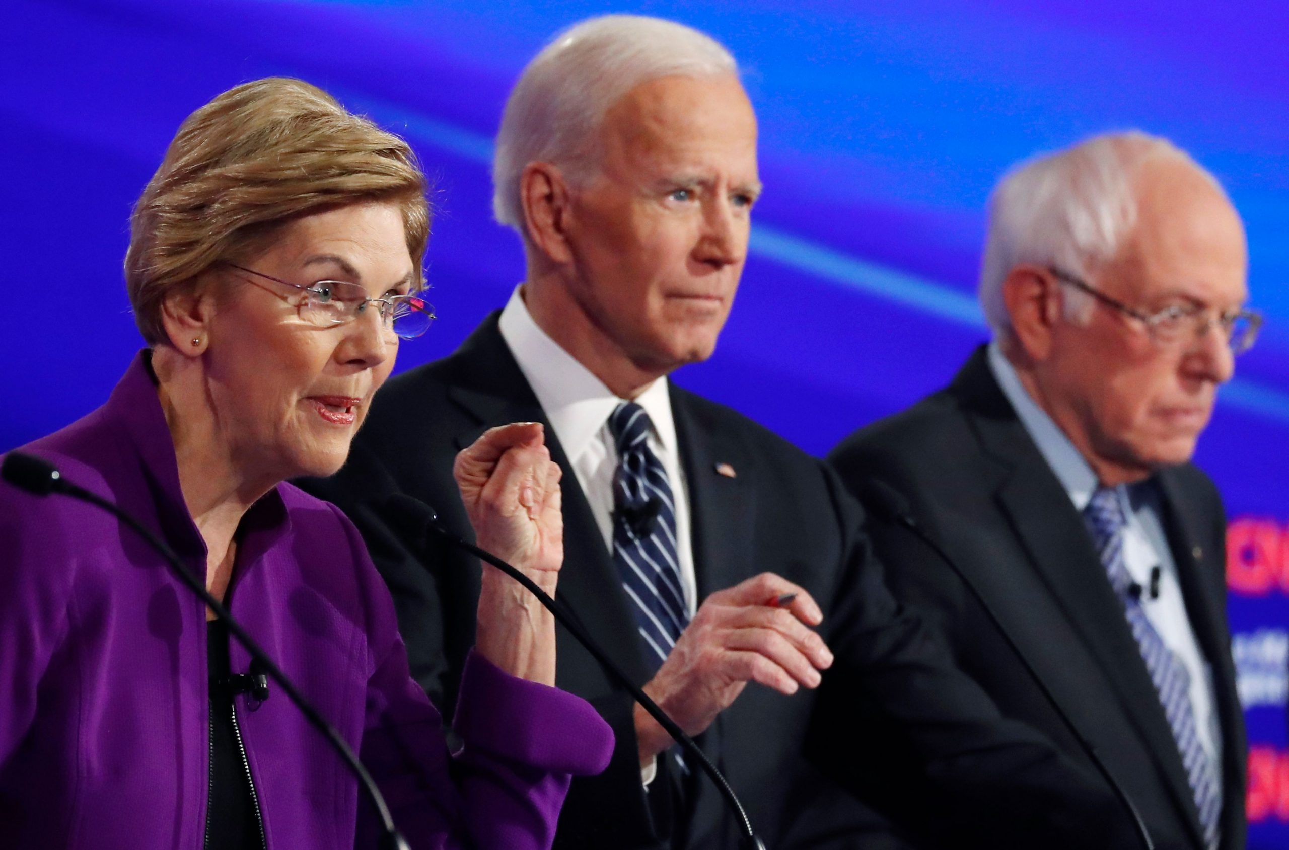 Elizabeth Warren, Joe Biden en Bernie Sanders