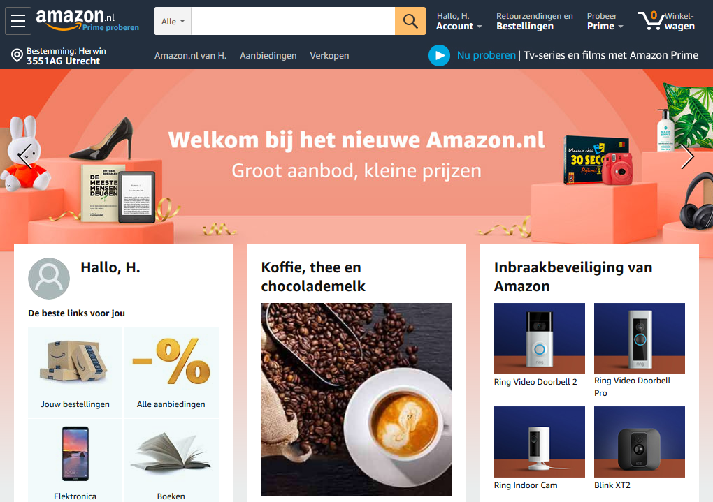 De website van Amazon.nl