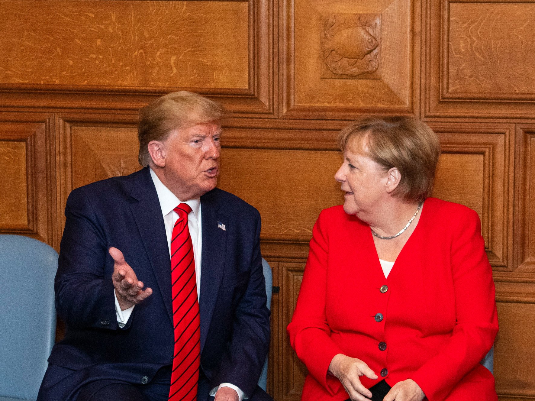 De Amerikaanse president Donald Trump en de Duitse bondskanselier Angela Merkel