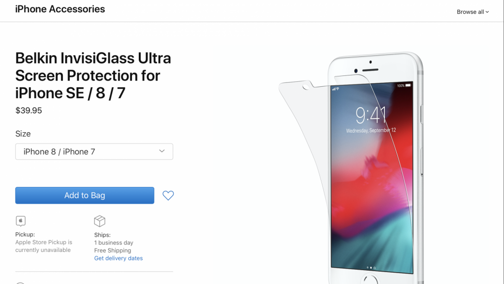 Op de website van Apple kun je een screenprotector kopen die geschikt is voor de iPhone SE.