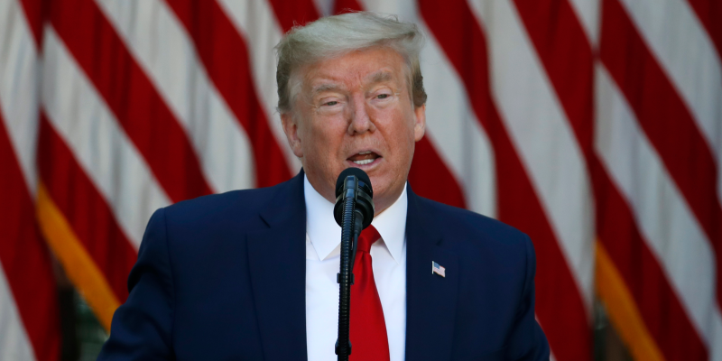 Donald Trump President Donald Trump speaks during a White House National Day of Prayer Service in the Rose Garden of the White House, Thursday, May 7, 2020, in Washington. (AP Photo/Alex Brandon)